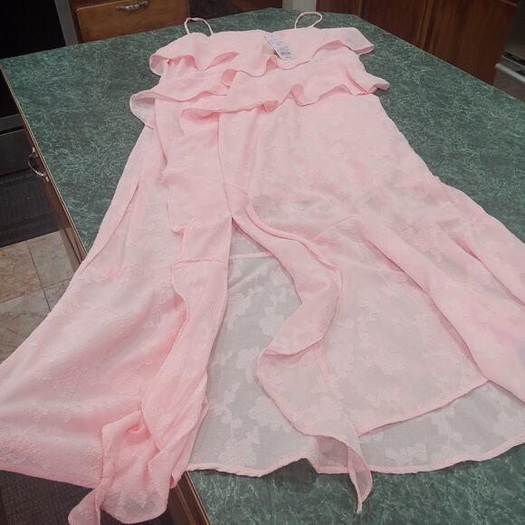 NWT Wild Fable Blush Pink Ruffle Embossed Floral Midi Dress Plus Size 2x Fairy - Picture 12 of 16